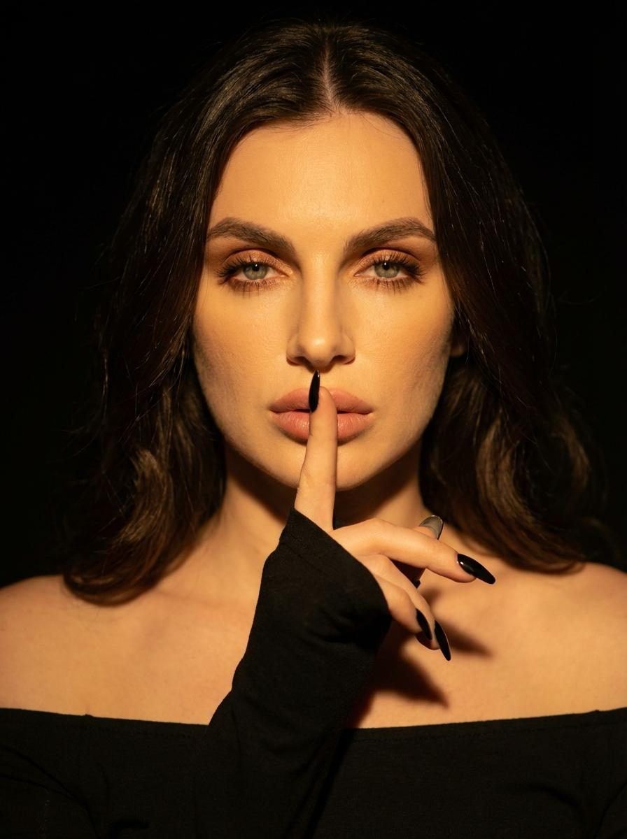 Realistic Dark Room Portrait Woman Silence