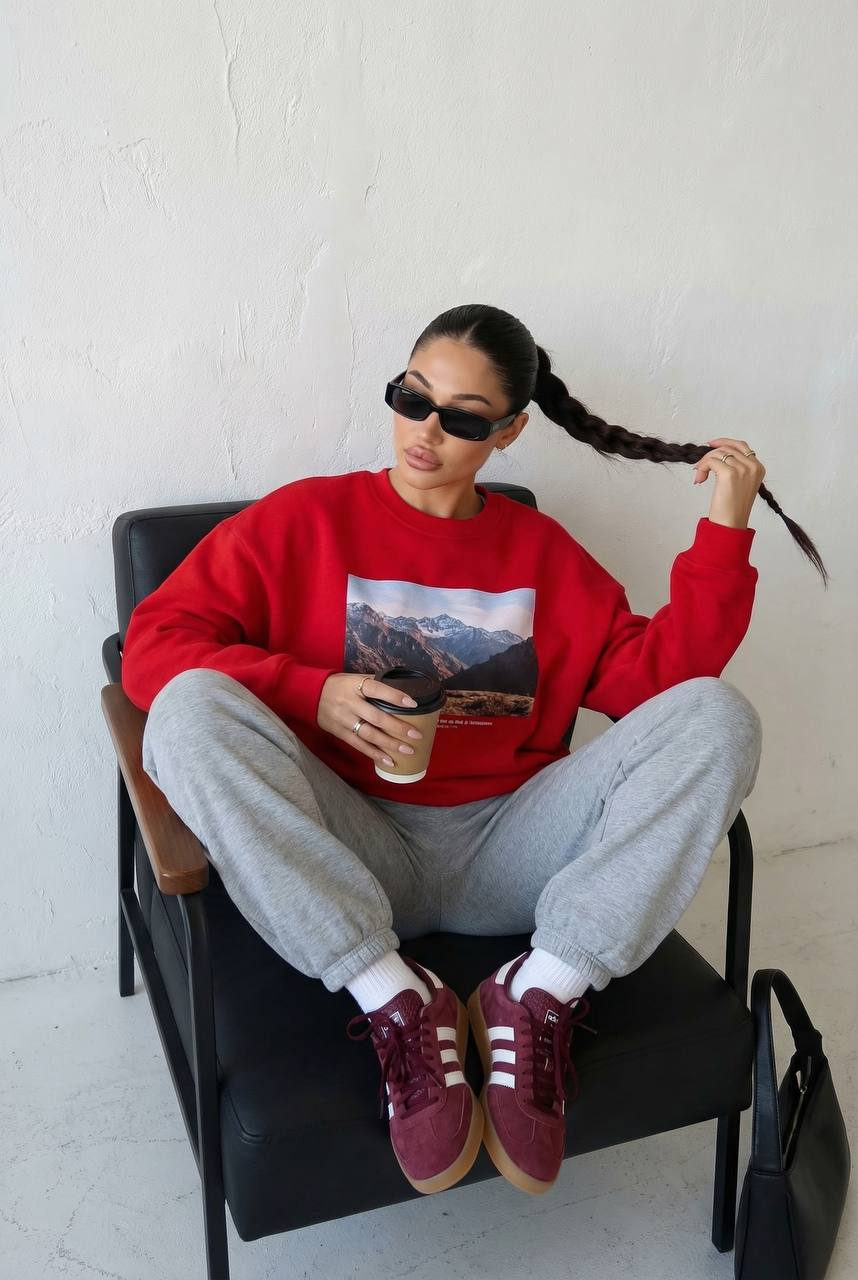 Woman Red Sweatshirt Armchair Portrait