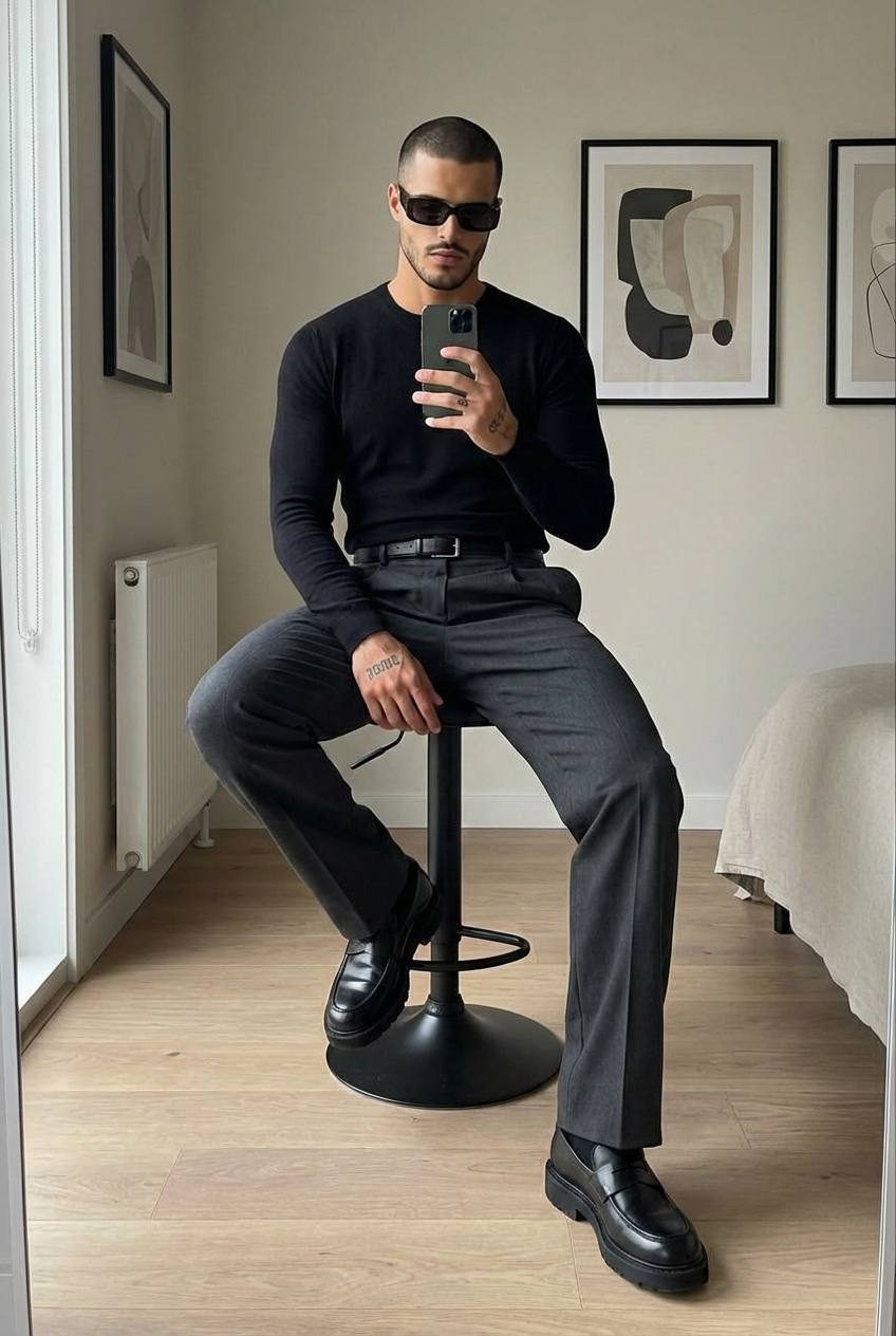 Man Mirror Selfie Minimalist Bedroom