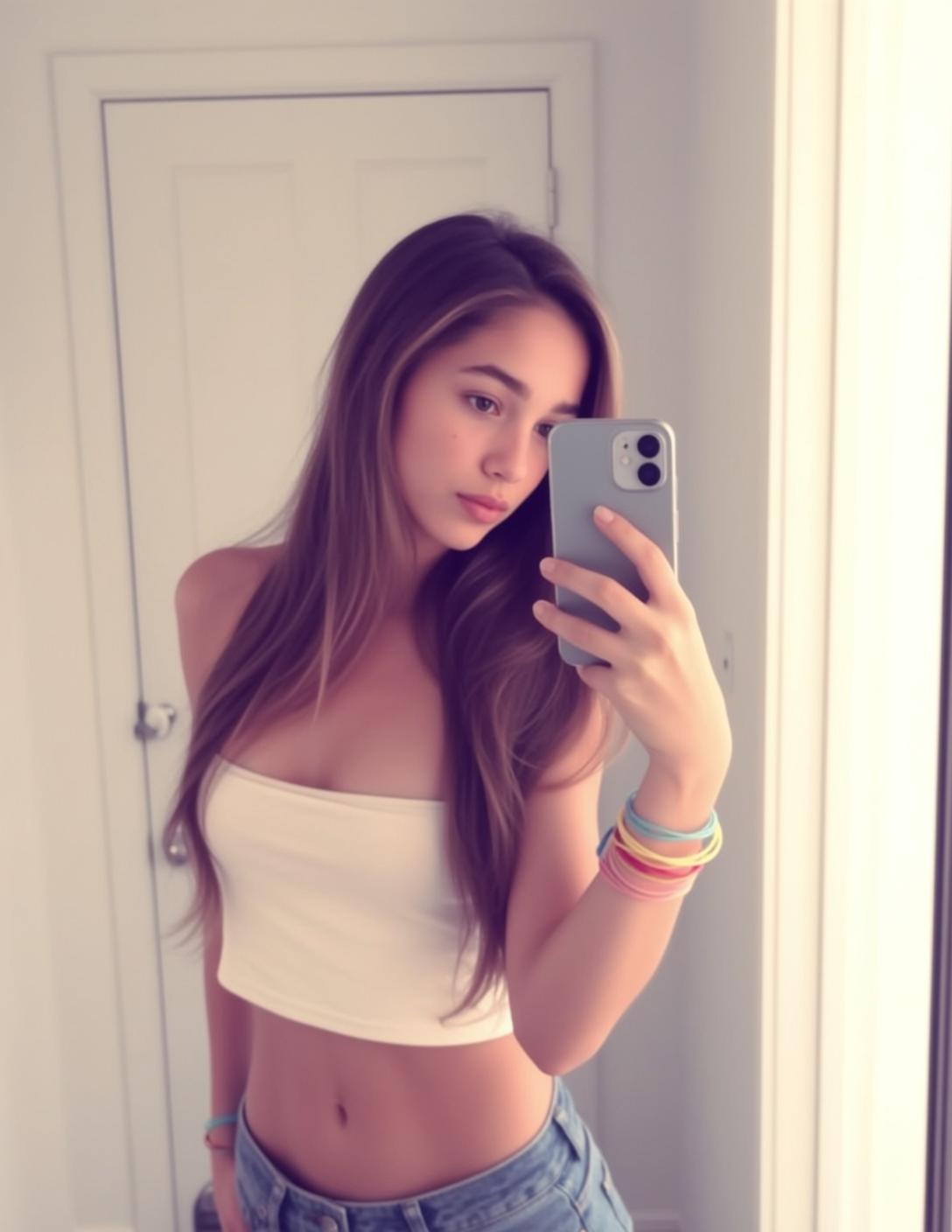 Explore Taking Selfie Mirror Holding Light Grey reference photo