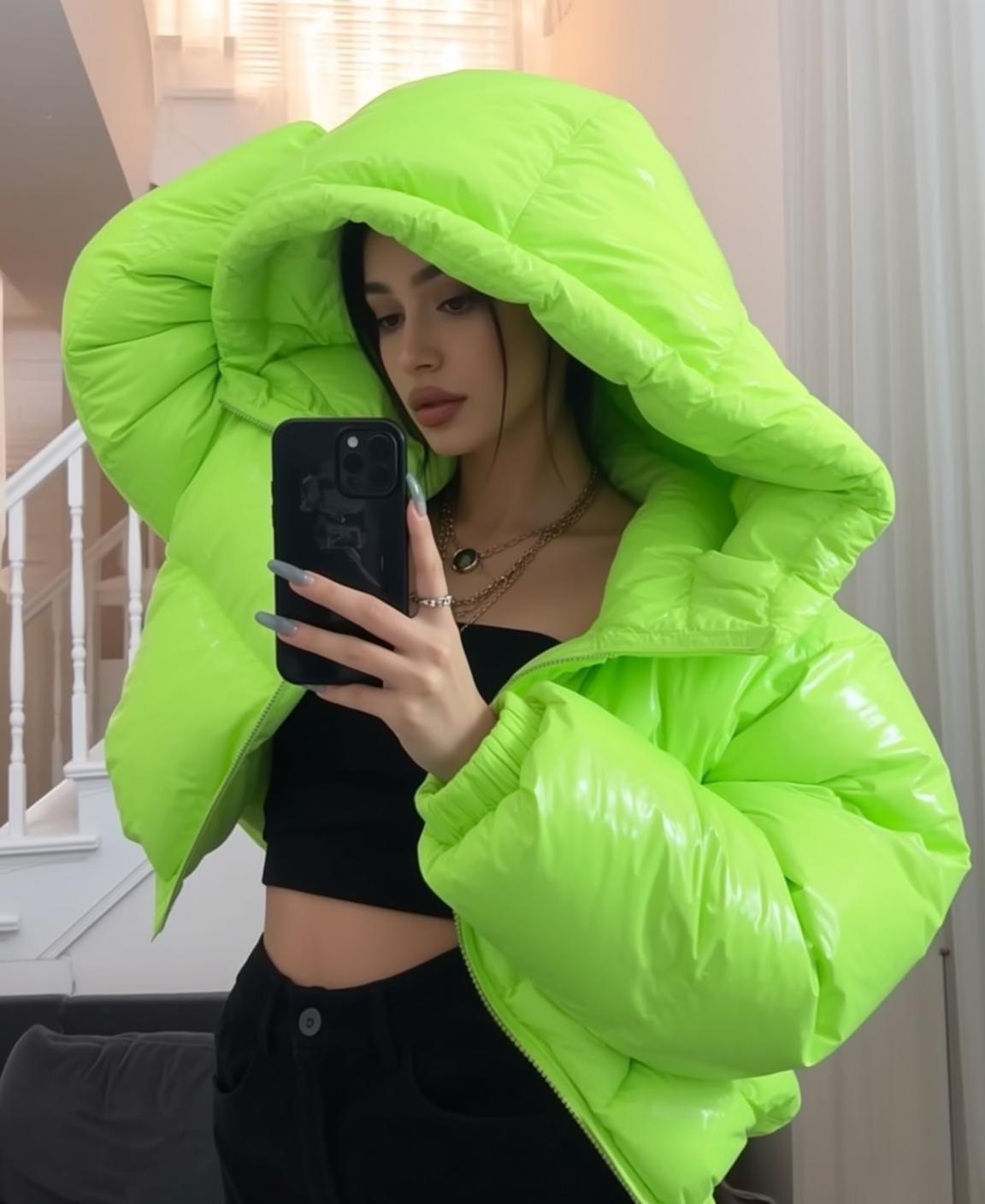 Neon Puffer Jacket Selfie reference photo