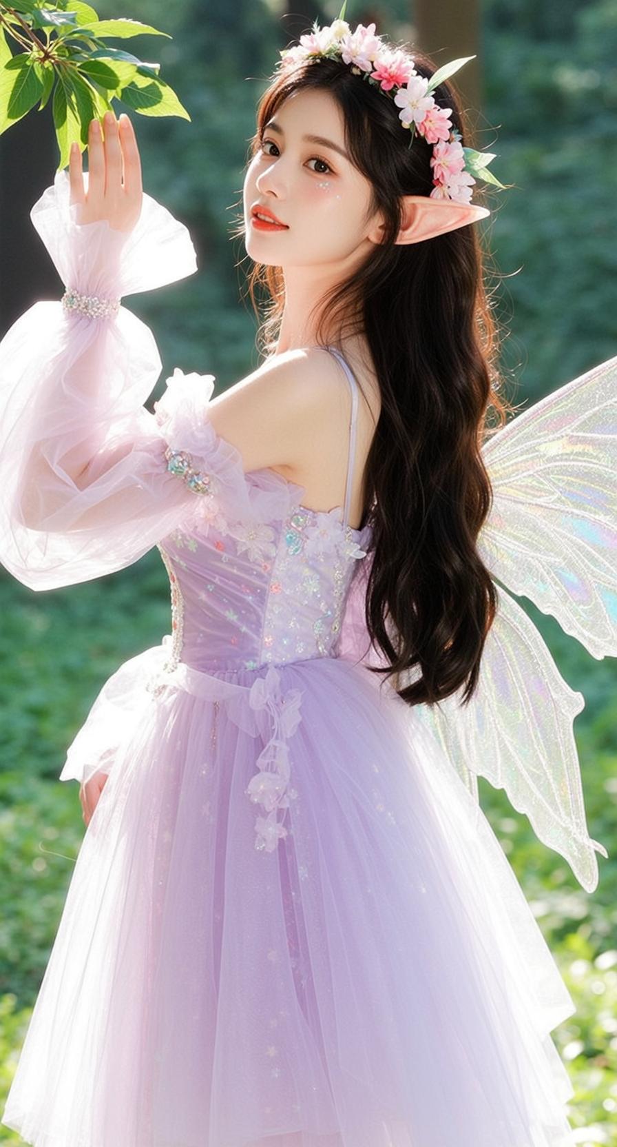 Fairycore Young Long Dark Wavy Fair Subtle reference photo