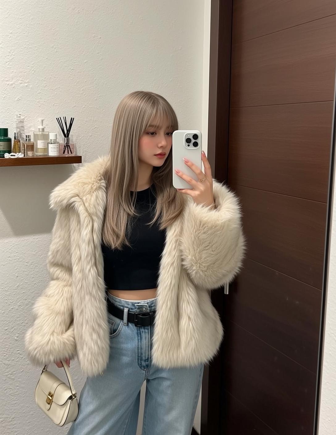 Cream Handbag Mirror Selfie Look reference photo