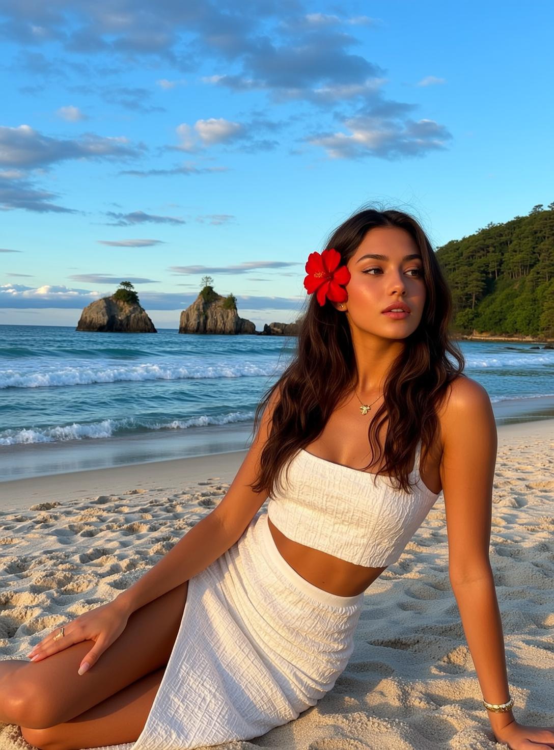 Vacation Young Long Dark Brown Wavy Tanned reference photo