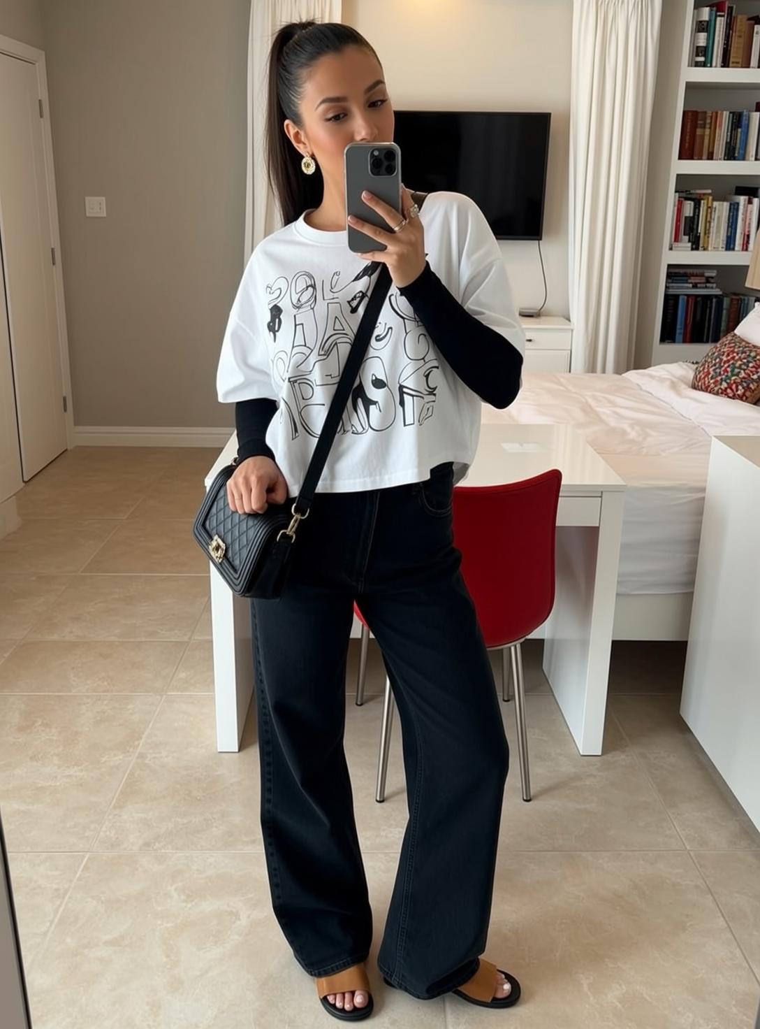 White Graphic Tee Black Jeans reference photo