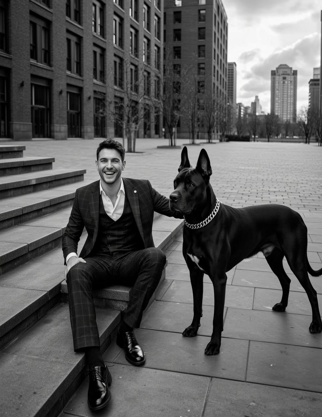 Plaid Suit Dog On Steps reference photo