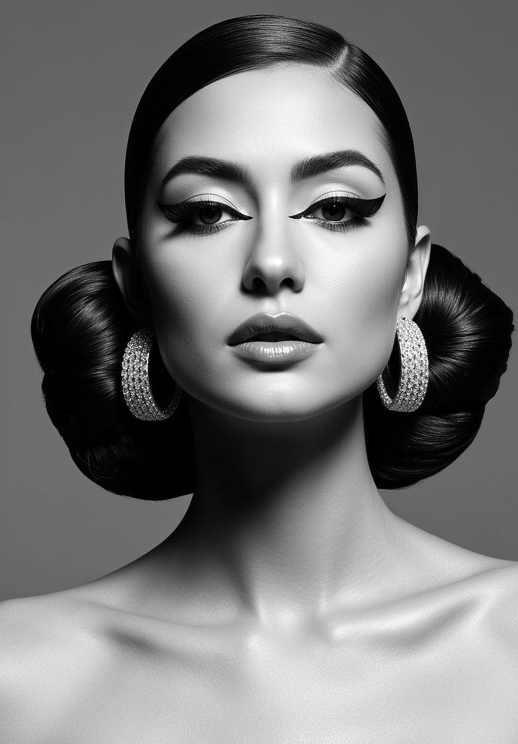 Black And White Medium Shot Portrait Woman With Flawless Porcelain reference photo