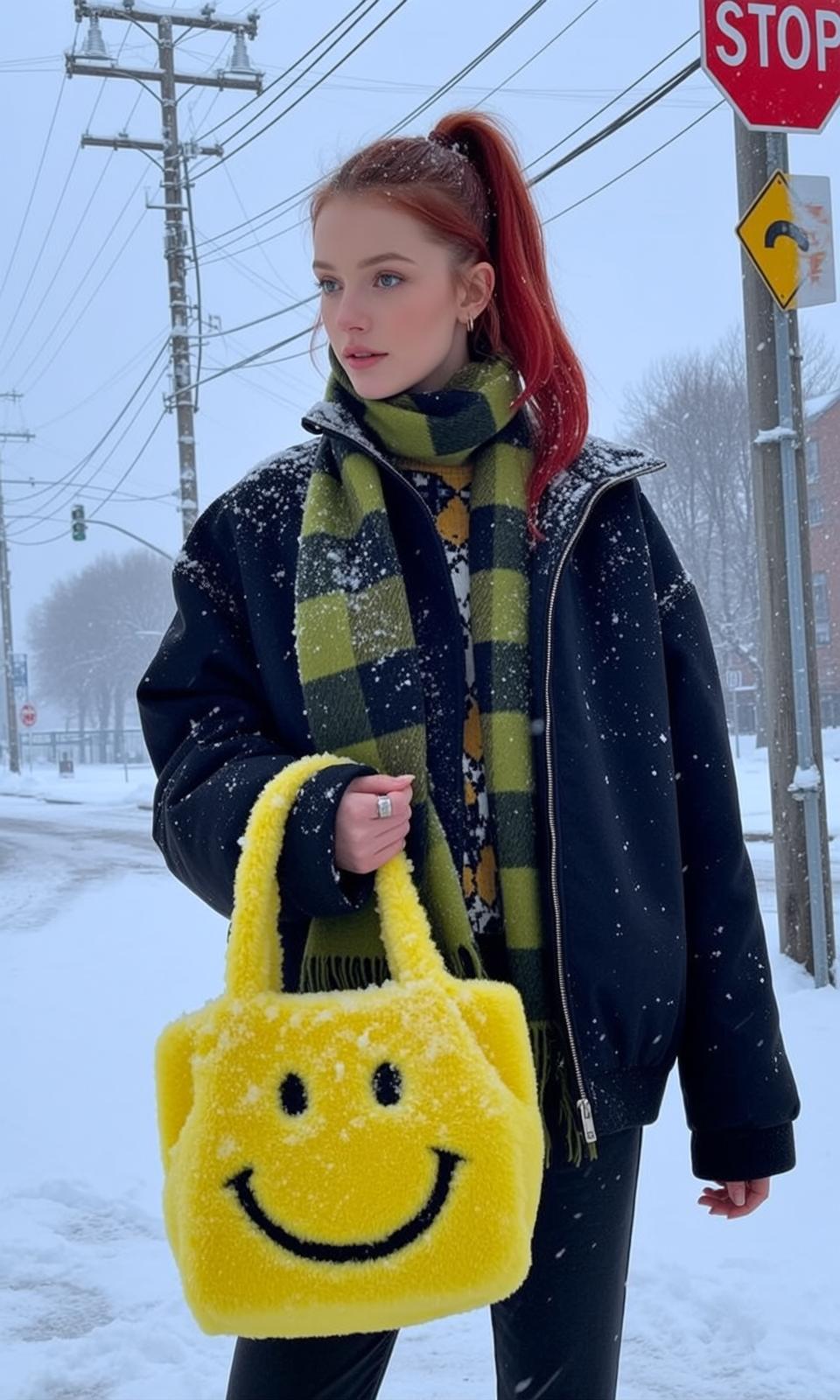 Argyle Sweater Snowy Street Corner reference photo