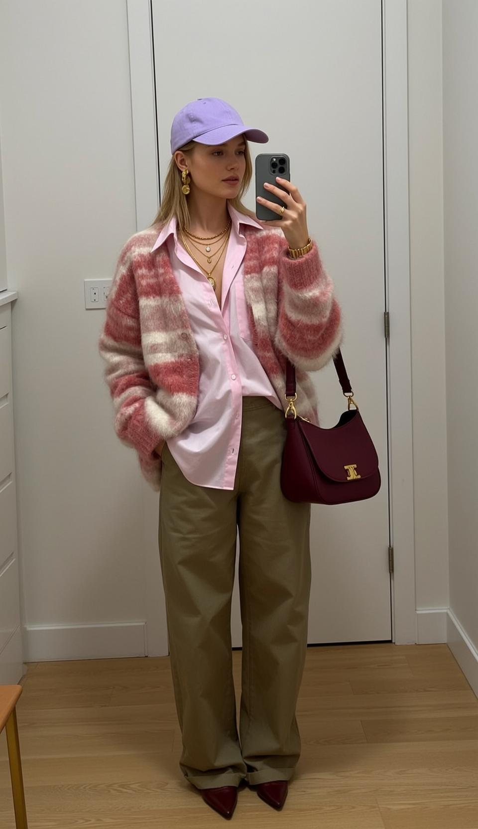 Y2k Stands Facing Holding Smartphone Her Right reference photo