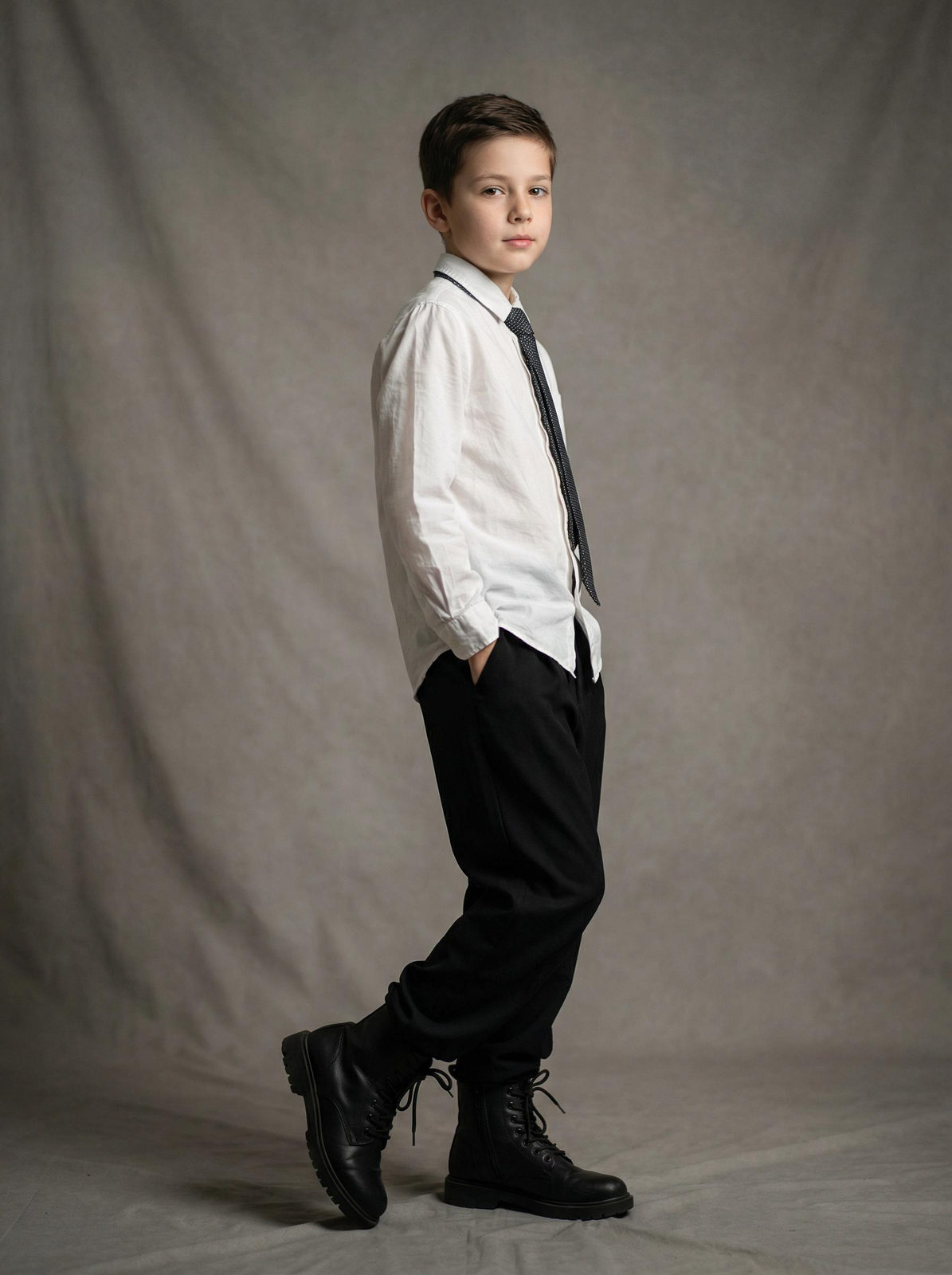 Realistic Boy Studio Portrait Gray Background