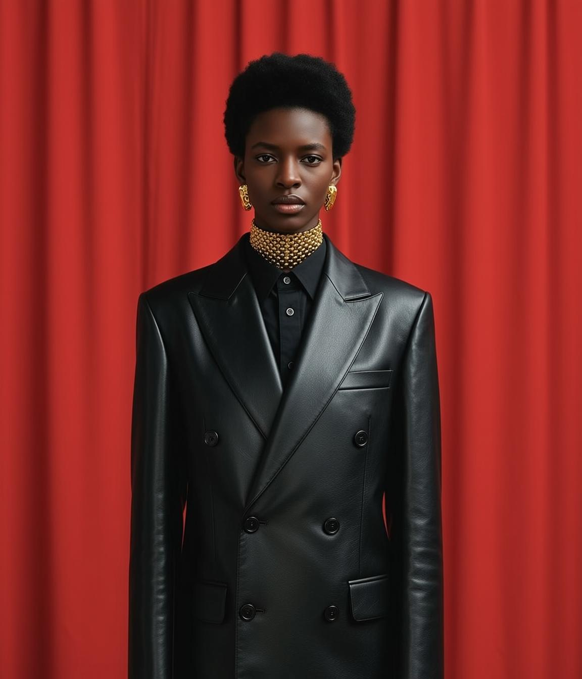 Fashion Week Young Short Afro Dark Black reference photo