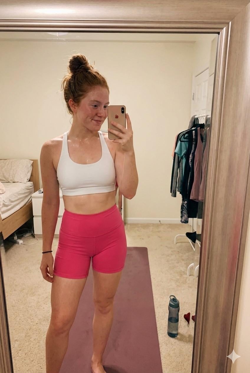 Realistic Girl Bedroom Mirror Selfie Workout