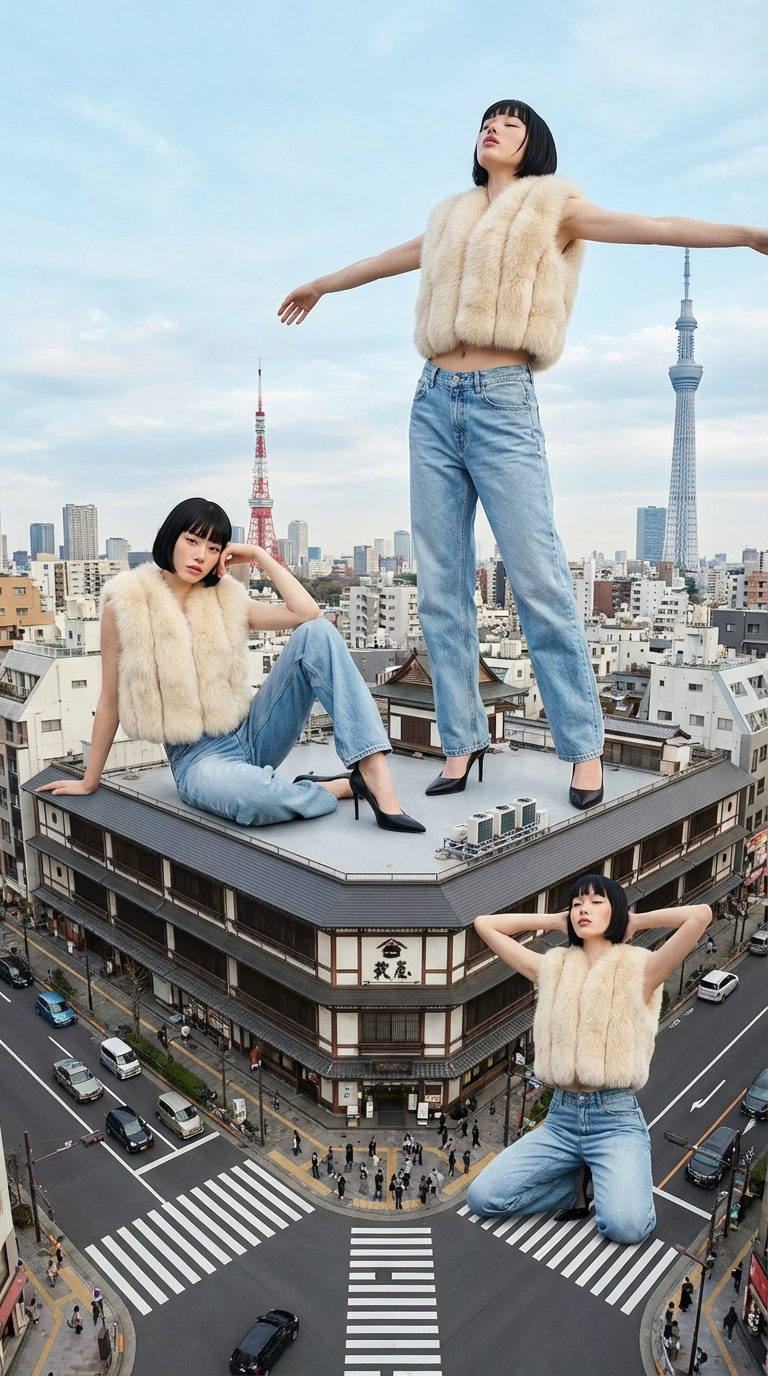 Tokyo Rooftop Surreal Fashion Editorial Composite