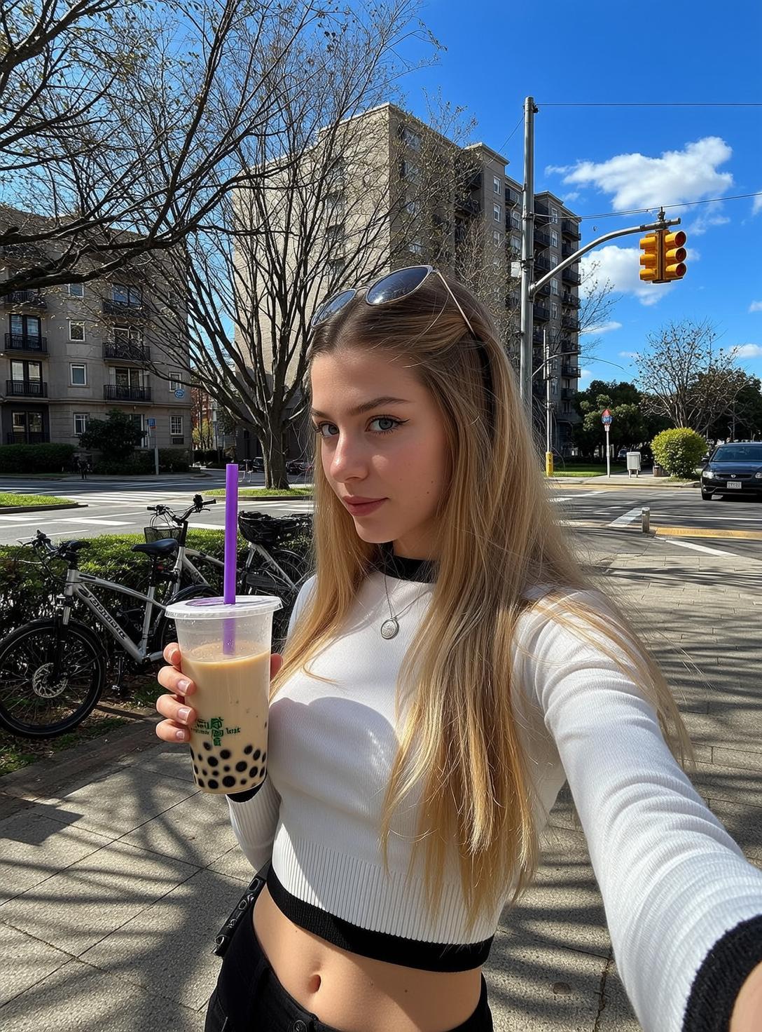 Cropped Top Street Selfie reference photo