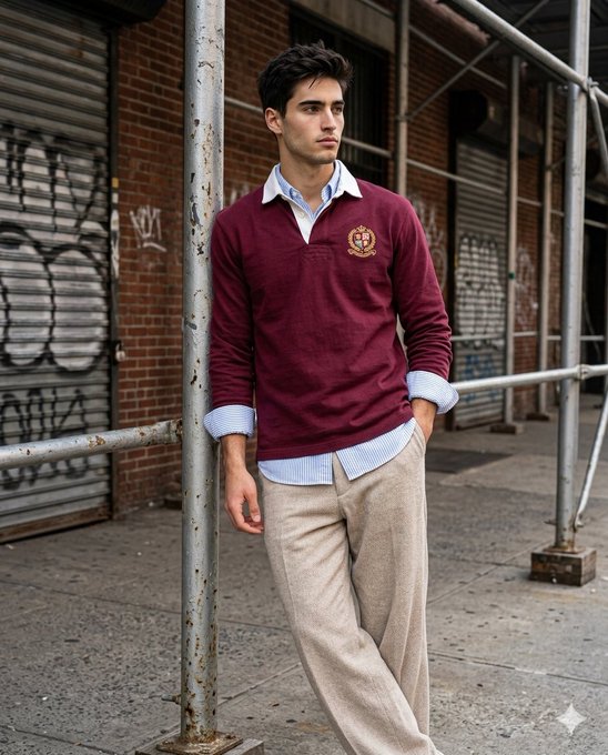 Rugby Shirt Tweed Trousers City Sidewalk Graffiti Wall
