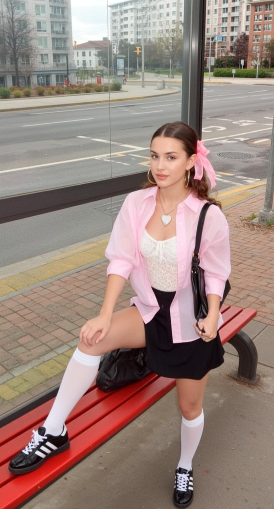 Pink Bow Bus Stop Look reference photo