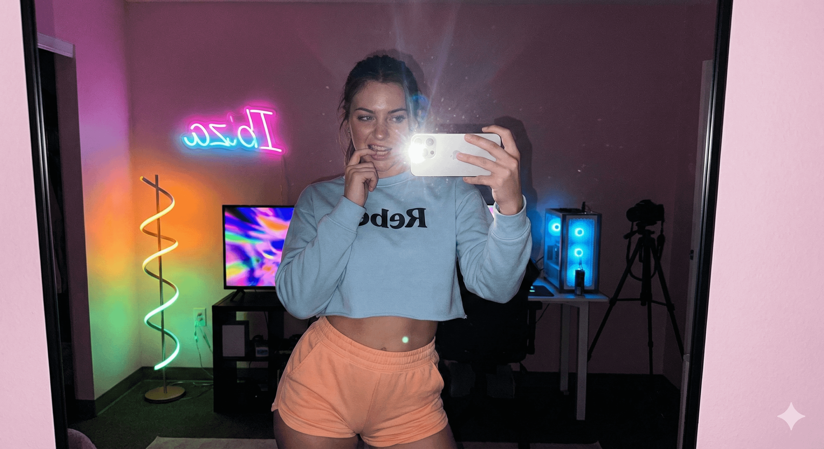 Pastel Room Selfie Ibiza Neon Light Blue Sweatshirt