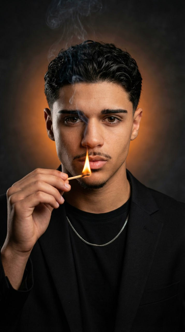 Realistic Man Black Blazer Match Smoke