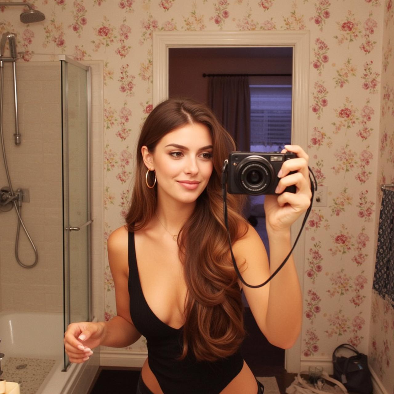 Explore Taking Mirror Selfie Bathroom Holding Black reference photo