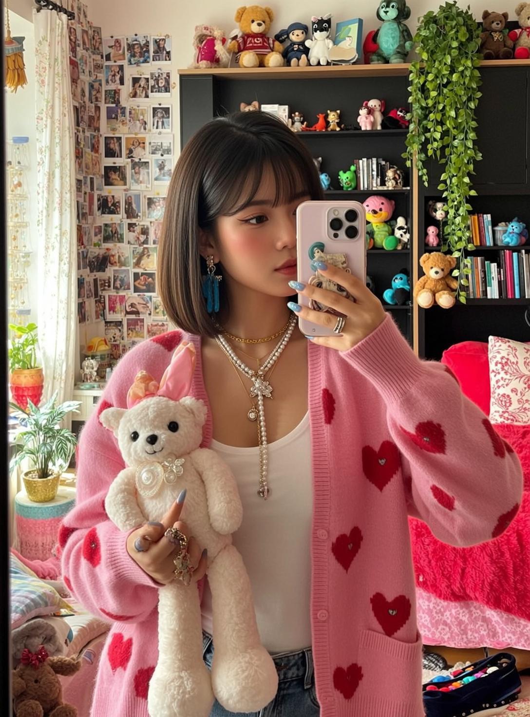 Explore Holding White Plush Teddy Bear Pearl reference photo