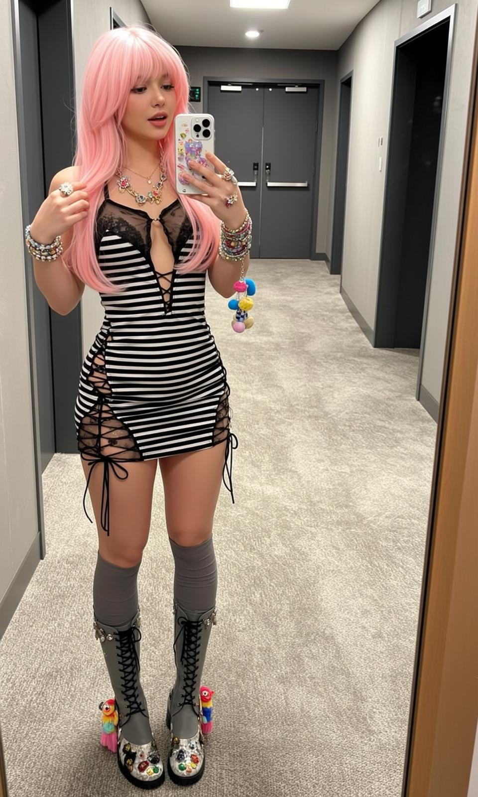 Pink Hair Phone Selfie reference photo