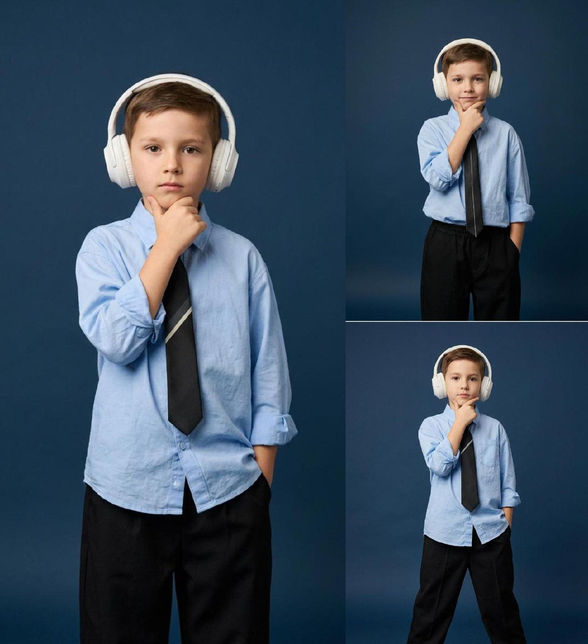 Young Boy Studio Portrait Blue Background