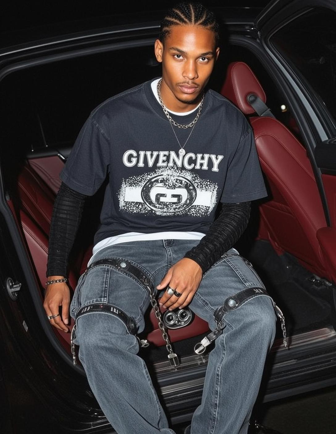 Black Tee Back Seat Pose reference photo