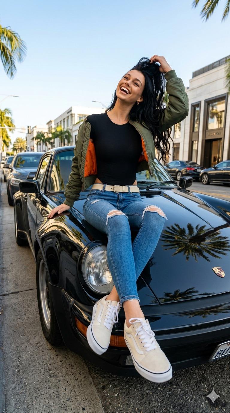 Laughing Porsche Hood Palm Tree Street