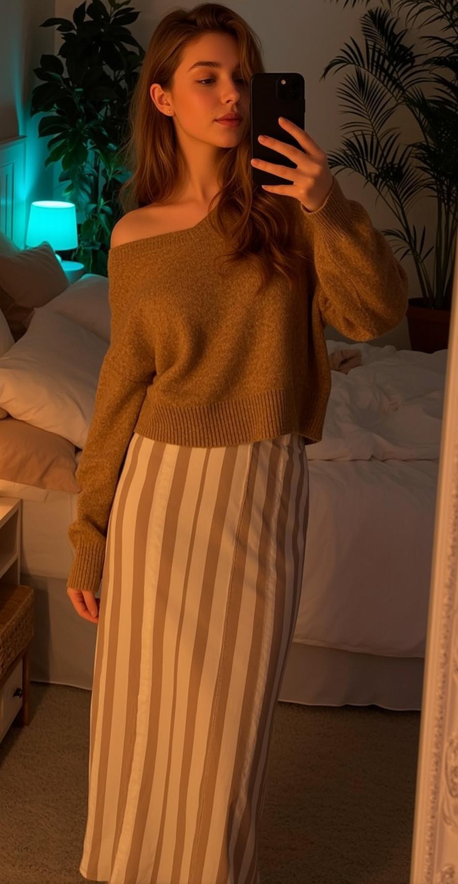 Brown Sweater Mirror Selfie reference photo