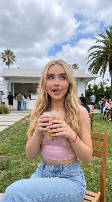 Pink Crop Top Iced Coffee Outdoor Cafe Scene