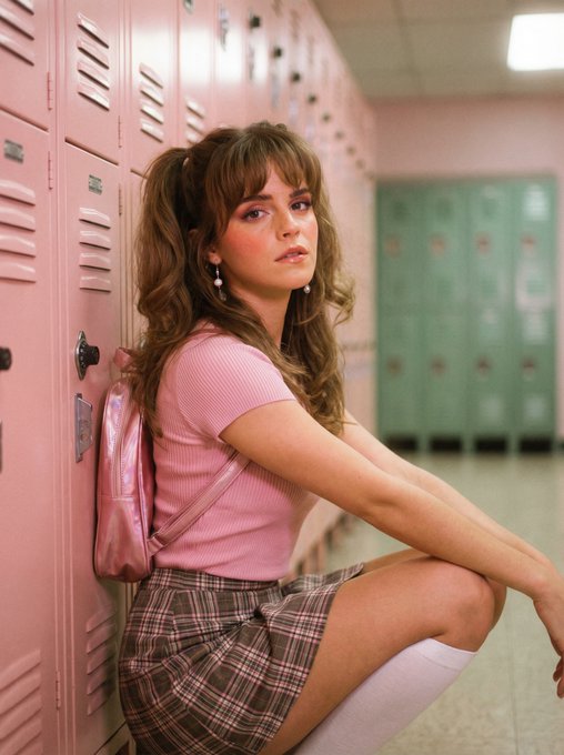 Pink Lockers Pastel Outfit Pigtails Eye Level Shot