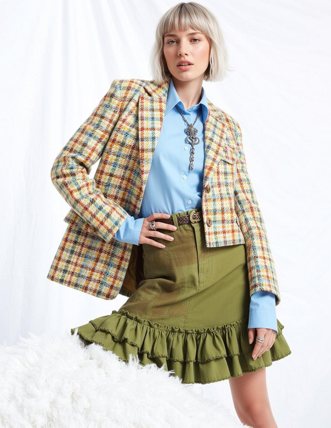 Plaid Blazer Ruffled Skirt reference photo