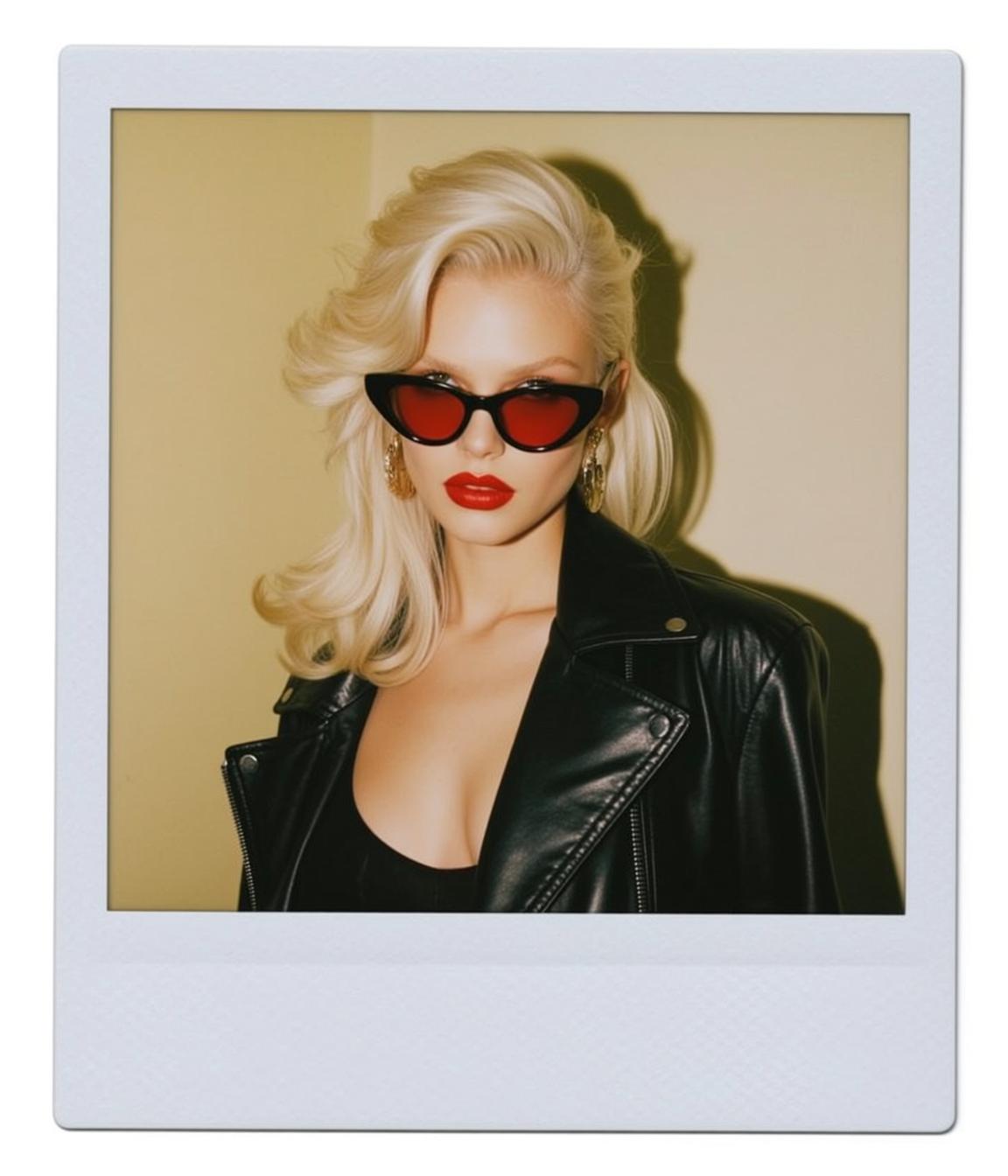 Red Sunglasses Leather Jacket Portrait reference photo