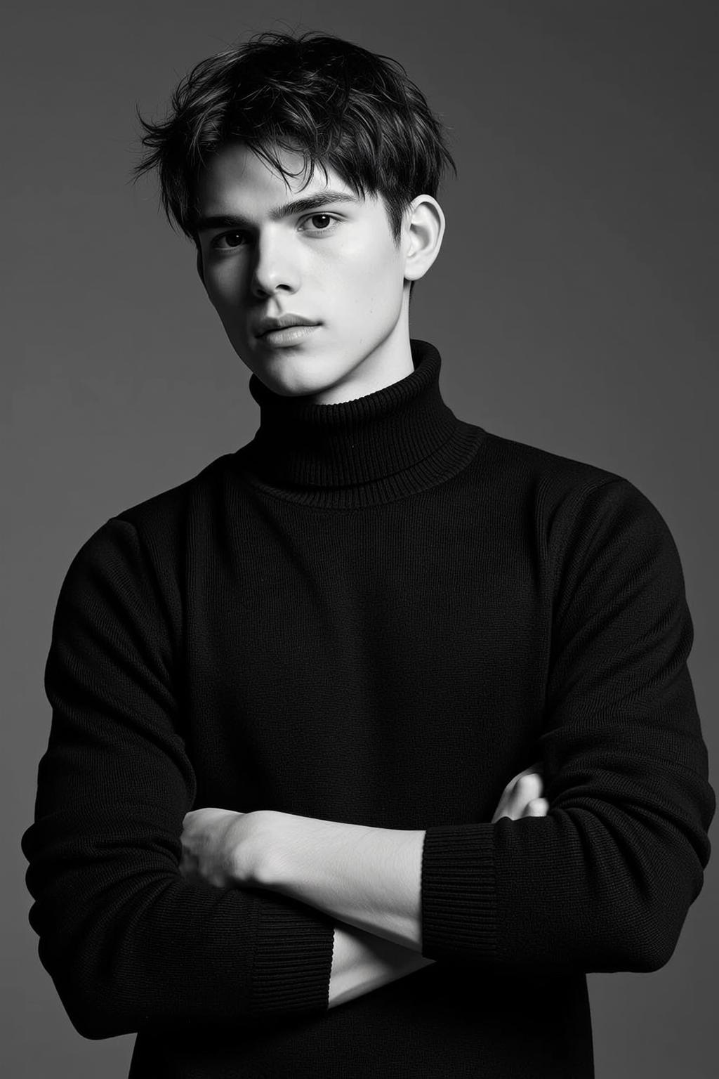 Young Dark Messy Short Pale Black Turtleneck reference photo