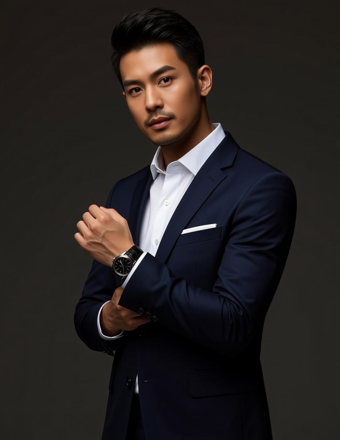 Black Styled Upwards Tan White Dress Shirt reference photo