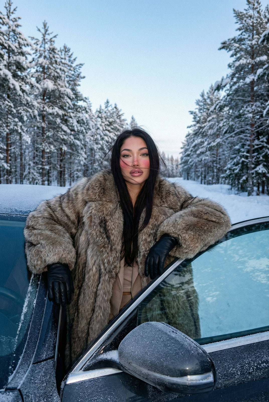 Winter Forest Roadside Portrait Realistic