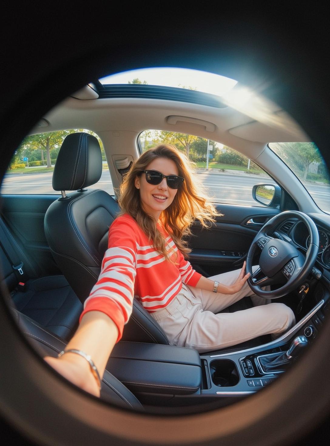 Striped Crop Top Car Selfie reference photo