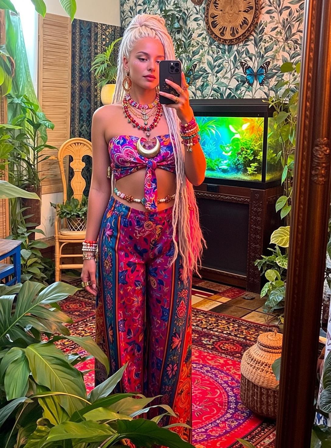 Blonde Dreadlocks Pink Tips Bohemian Room Selfie reference photo