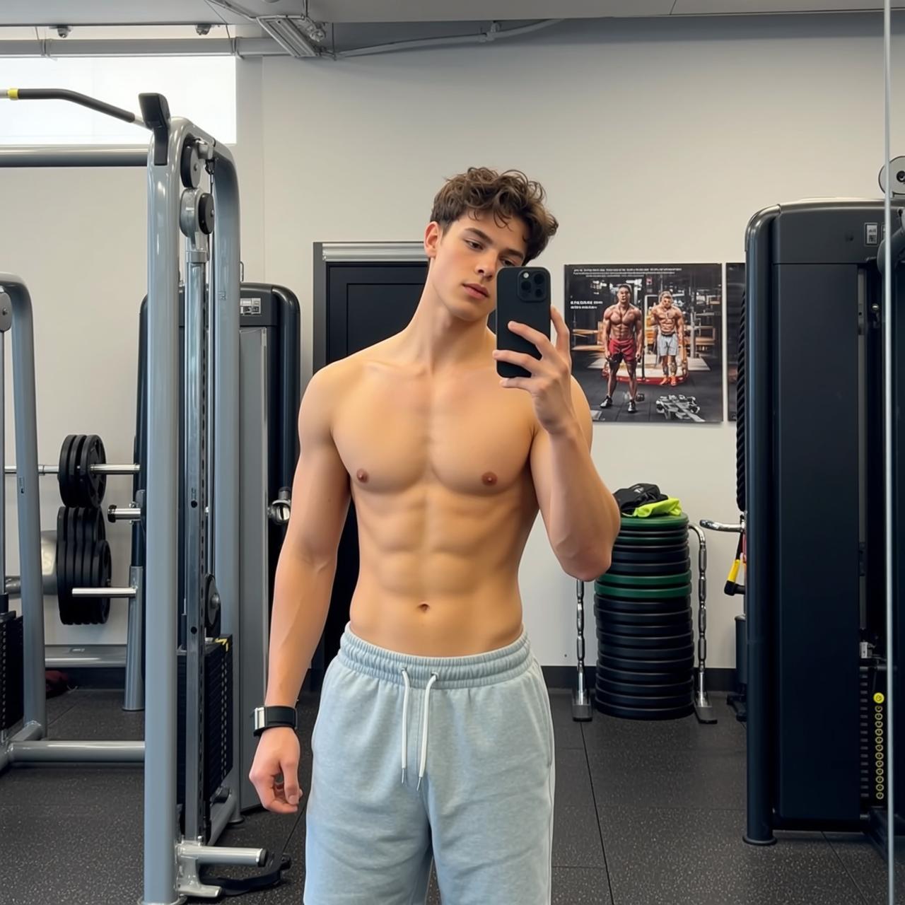 Young Brown Curly Light Grey Sweatpants Standing reference photo