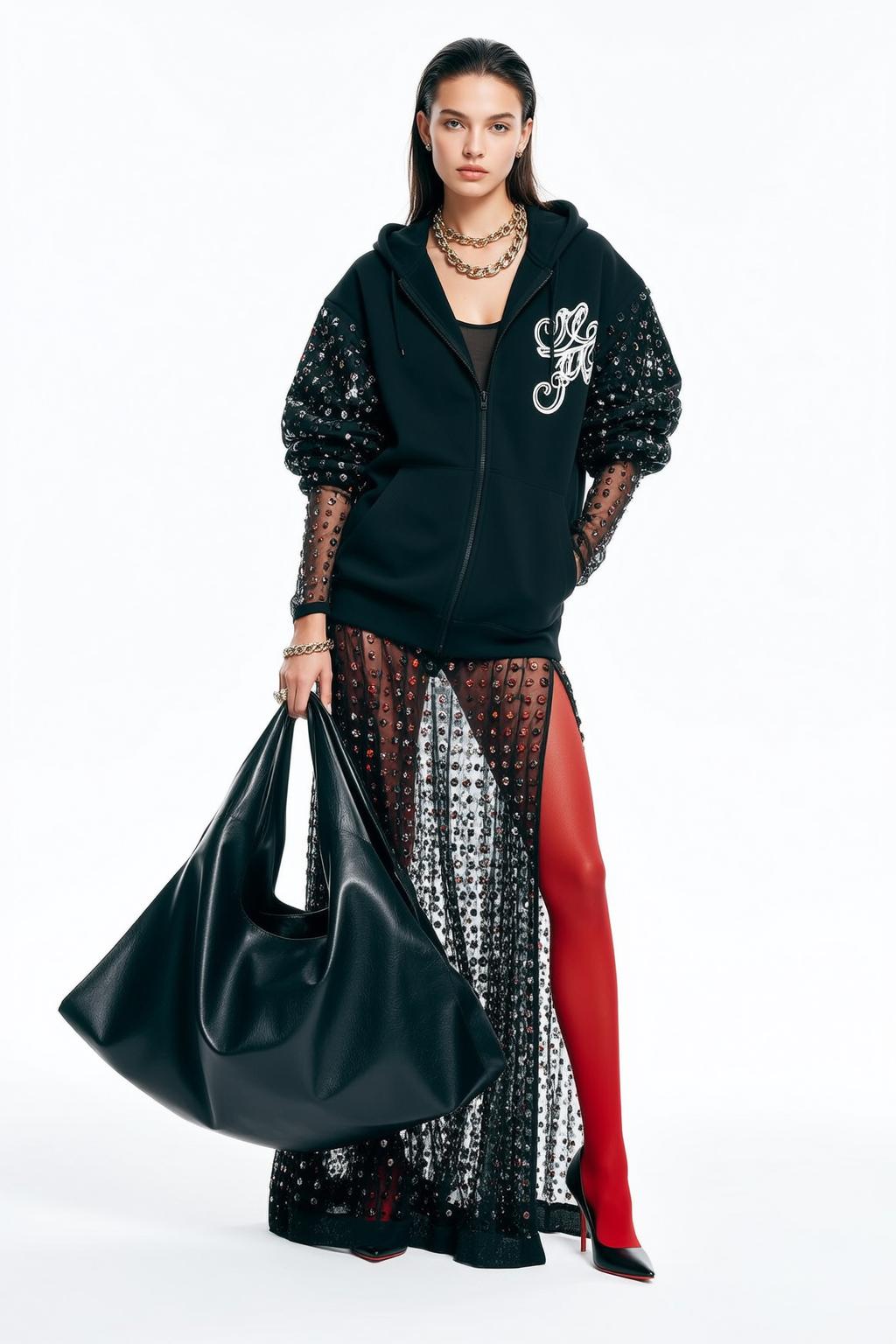 Sequined Hoodie Sheer Dress Studio reference photo