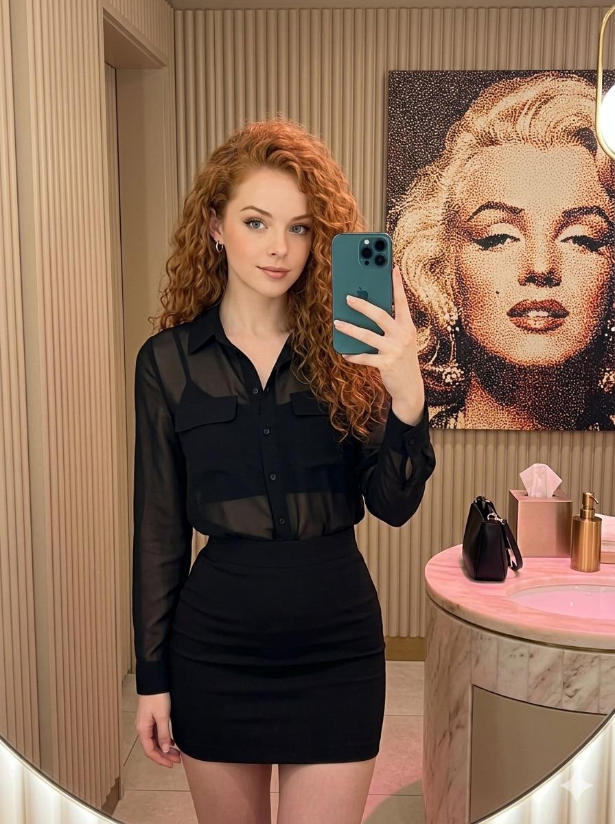 Mirror Selfie Upscale Bathroom Natural Glam Makeup reference photo