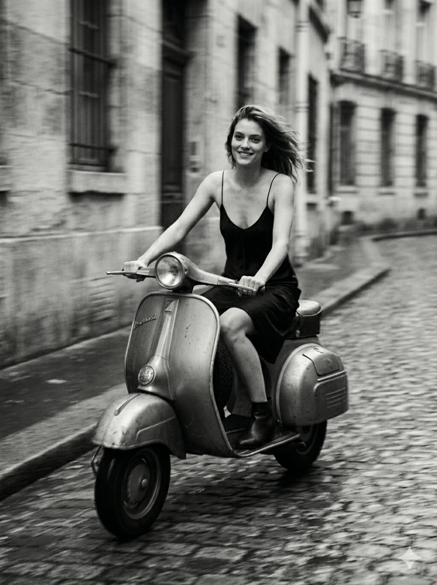 Paris Wet Cobblestone Street Fashion Editorial Photograph