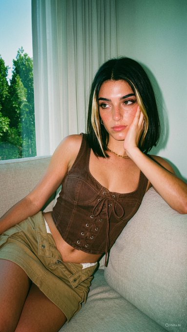 Corset Crop Top Khaki Skirt On Sofa