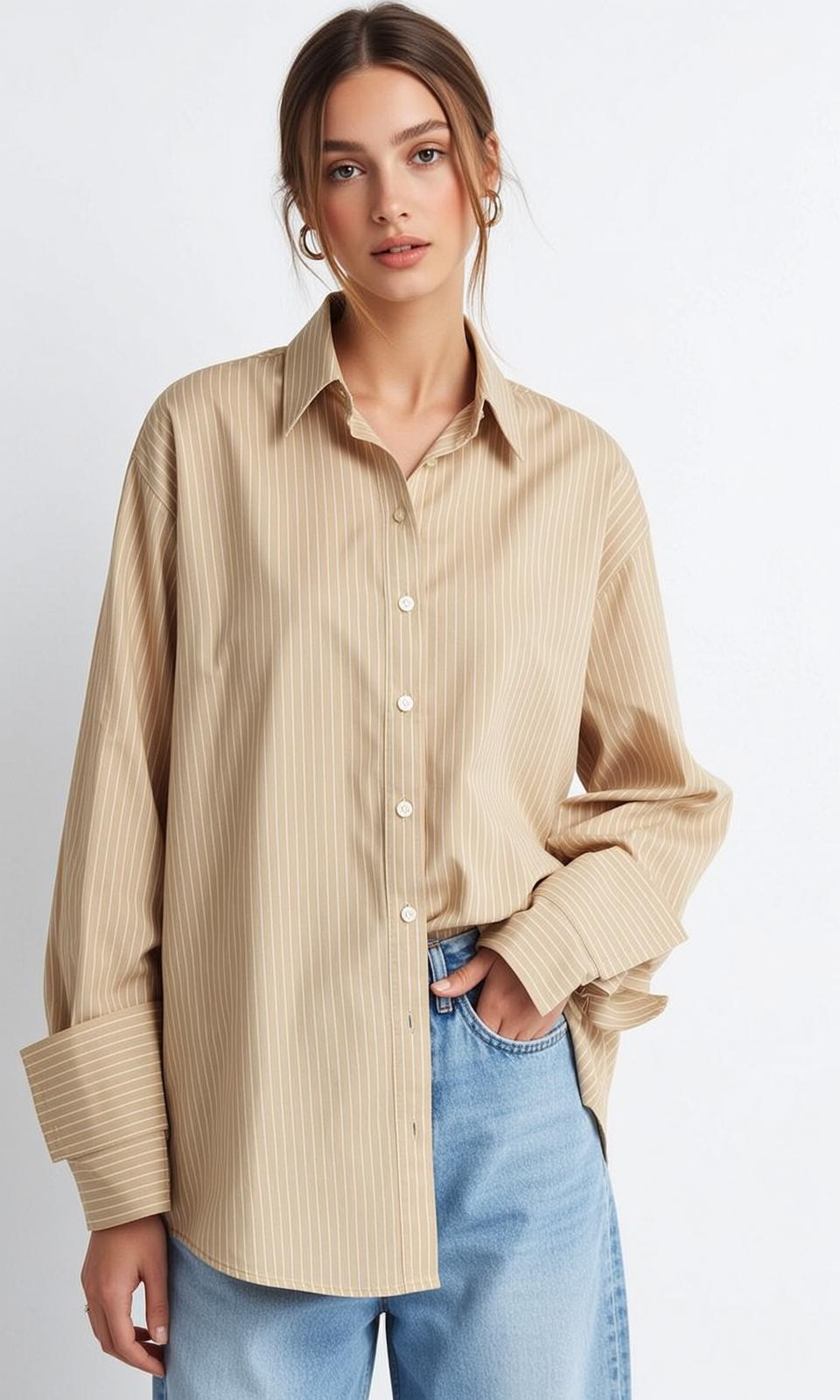 Beige Pinstripe Studio Look reference photo