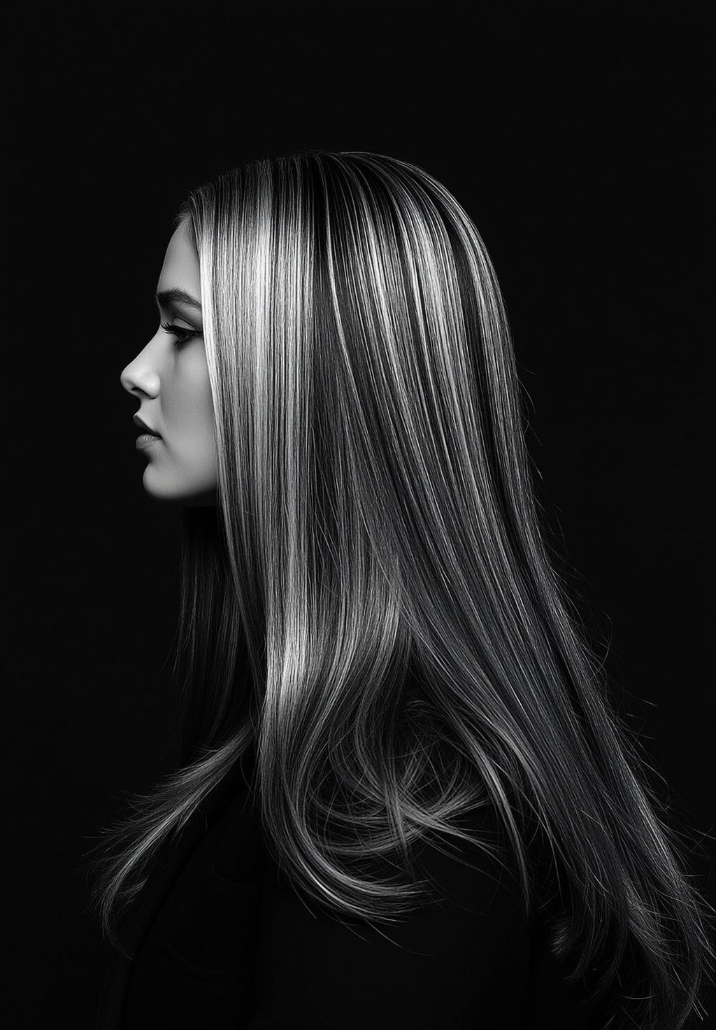 Black And White Medium Shot Profile View Photograph Young Woman reference photo
