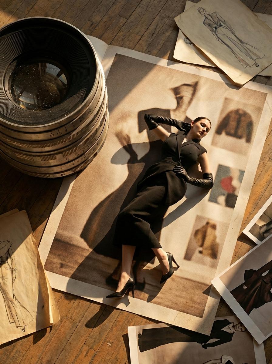 Photorealistic Fashion Editorial Built Around Surreal Scale Illusion reference photo