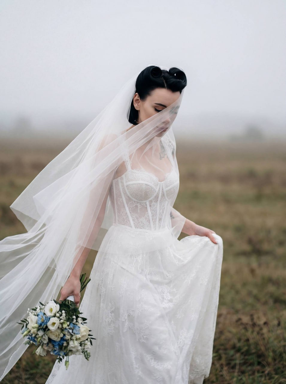 Girl Walking Field Veiled Motion