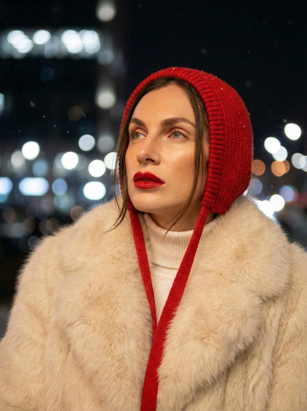 Evening City Fur Coat Portrait Realistic
