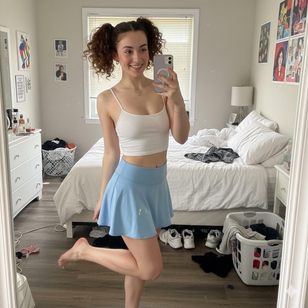 Realistic Bedroom Mirror Selfie Pigtails