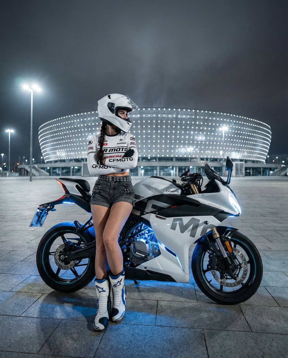 Female Motorcyclist White Racing Outfit Sportbike Blue Accents